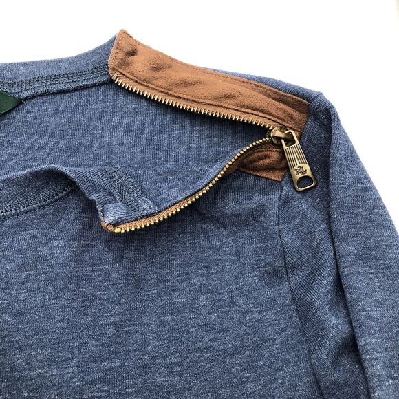 Lauren Ralph Lauren Womens Top Size Small Navy Suede Elbow Patch Zip Shoulder - Picture 4 of 14